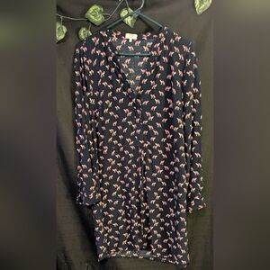 Crown & Ivy Navy Long Sleeve Dress with Pink Elephant Print